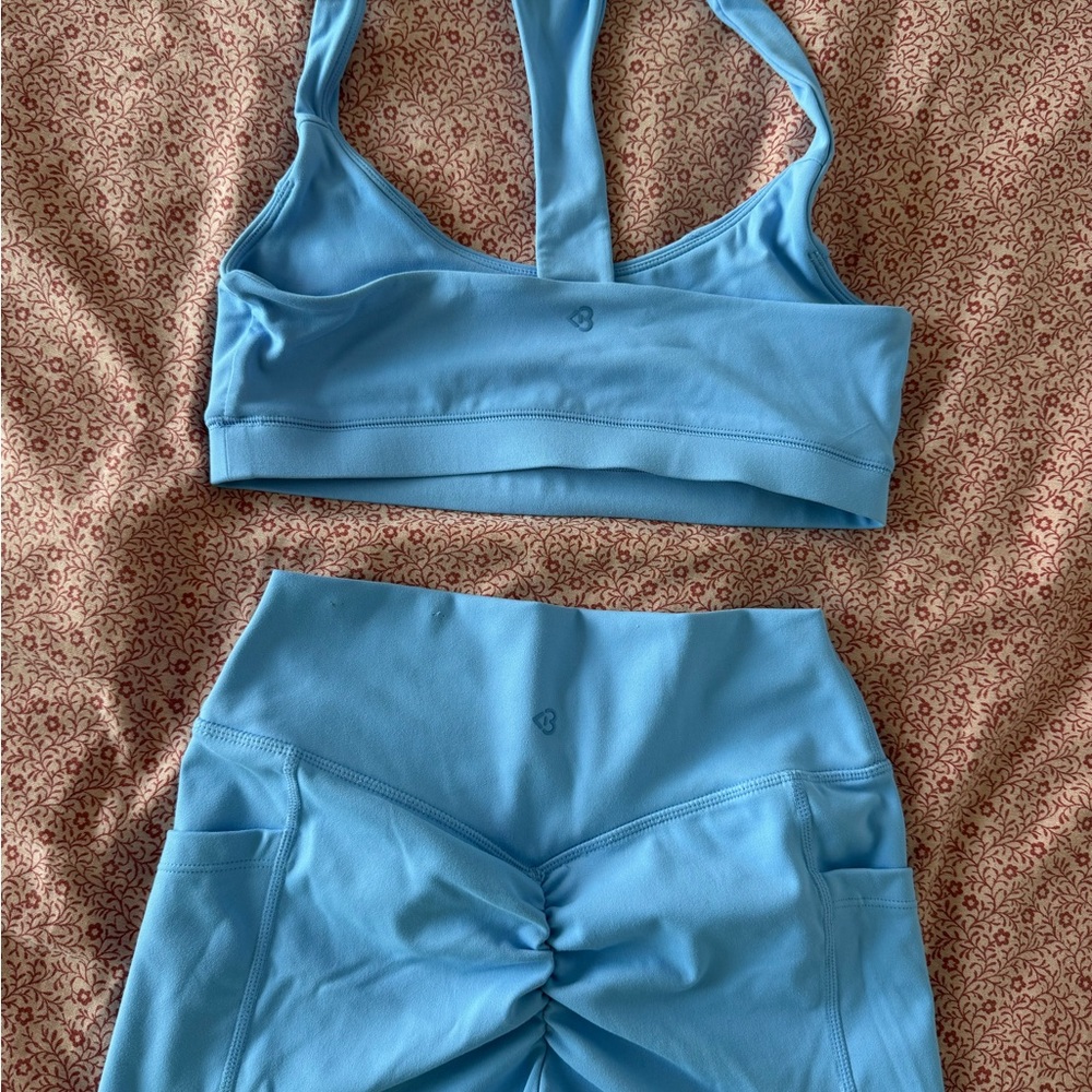 Light Blue Set- Women's High-Waist Performance Shorts with Sports Bra - Picture 2 of 5